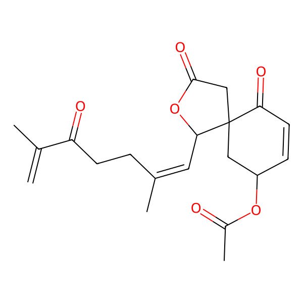 2D Structure of [(1R,5R,9S)-1-(2,6-dimethyl-5-oxohepta-1,6-dienyl)-3,6-dioxo-2-oxaspiro[4.5]dec-7-en-9-yl] acetate