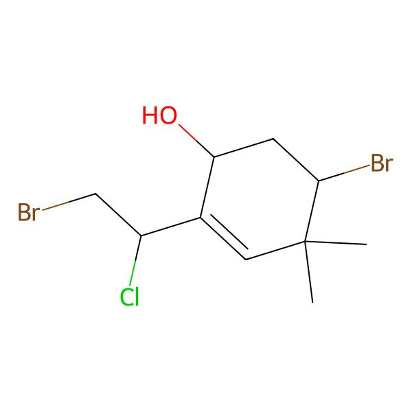 2D Structure of (1R,5S)-5-bromo-2-[(1S)-2-bromo-1-chloroethyl]-4,4-dimethylcyclohex-2-en-1-ol