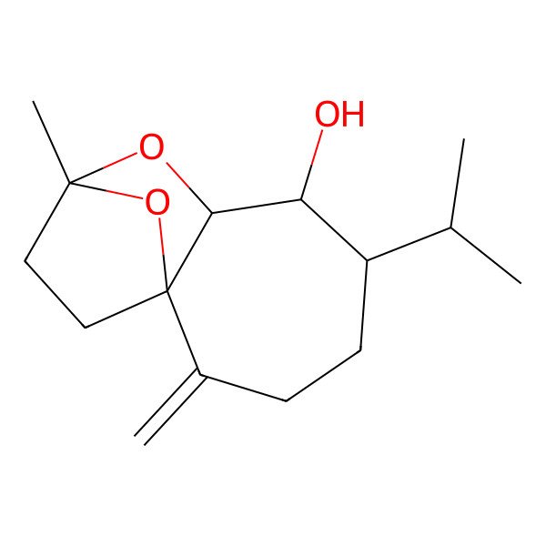 2D Structure of (1R,5S,6S,7S,9R)-9-methyl-2-methylidene-5-propan-2-yl-8,12-dioxatricyclo[7.2.1.01,7]dodecan-6-ol