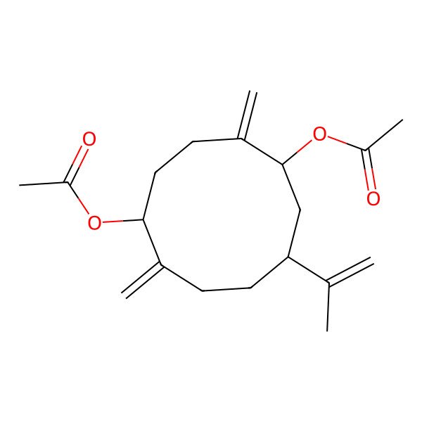 2D Structure of [(1R,5S,7S)-7-acetyloxy-2,8-dimethylidene-5-prop-1-en-2-ylcyclodecyl] acetate