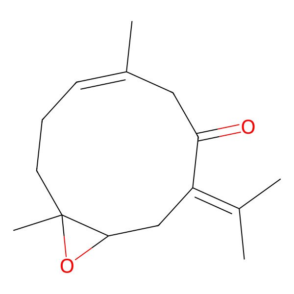 2D Structure of (1R,6E,10S)-6,10-dimethyl-3-propan-2-ylidene-11-oxabicyclo[8.1.0]undec-6-en-4-one