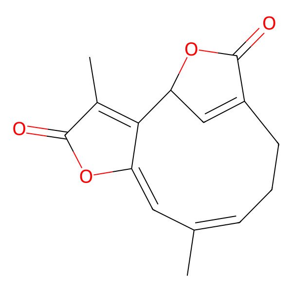 2D Structure of (1R,6E,8E)-3,8-dimethyl-5,14-dioxatricyclo[10.2.1.02,6]pentadeca-2,6,8,12(15)-tetraene-4,13-dione