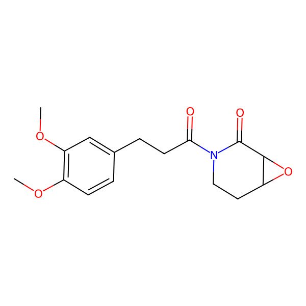 2D Structure of (1R,6R)-3-[3-(3,4-dimethoxyphenyl)propanoyl]-7-oxa-3-azabicyclo[4.1.0]heptan-2-one