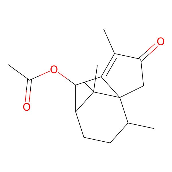 2D Structure of [(1R,6R,7S,10R)-4,10,11,11-tetramethyl-3-oxo-6-tricyclo[5.3.1.01,5]undec-4-enyl] acetate