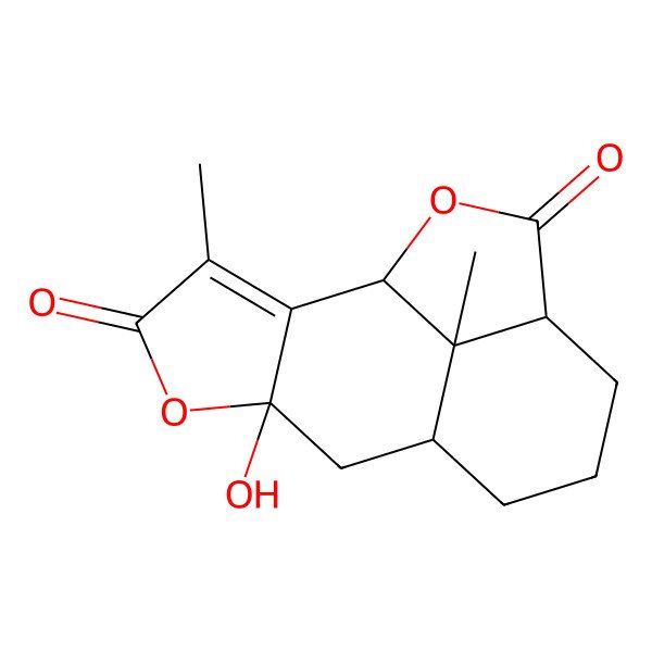 2D Structure of (1R,6S,12S)-6-hydroxy-3,15-dimethyl-5,14-dioxatetracyclo[6.6.1.02,6.012,15]pentadec-2-ene-4,13-dione