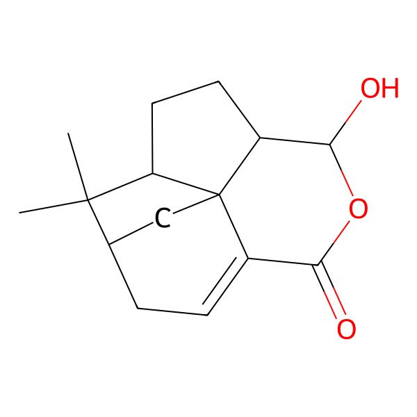 2D Structure of (1R,7R,8R,11S,12S)-7-hydroxy-14,14-dimethyl-6-oxatetracyclo[9.2.1.04,12.08,12]tetradec-3-en-5-one