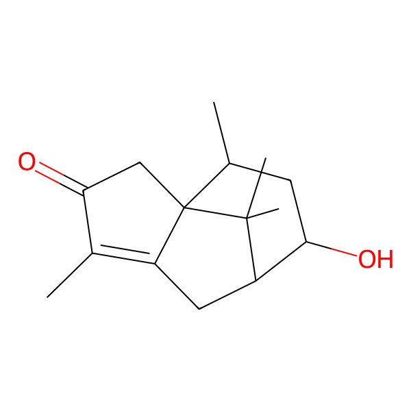 2D Structure of (1R,7R,8S,10R)-8-hydroxy-4,10,11,11-tetramethyltricyclo[5.3.1.01,5]undec-4-en-3-one