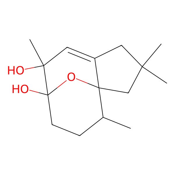 2D Structure of (1R,7R,8S,11R)-3,3,7,11-tetramethyl-12-oxatricyclo[6.3.1.01,5]dodec-5-ene-7,8-diol