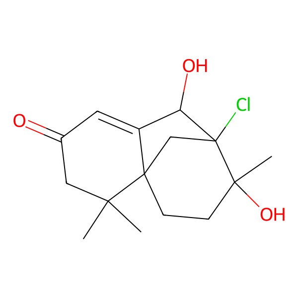 2D Structure of (1R,7S,8R,9R)-8-chloro-7,9-dihydroxy-2,2,9-trimethyltricyclo[6.3.1.01,6]dodec-5-en-4-one