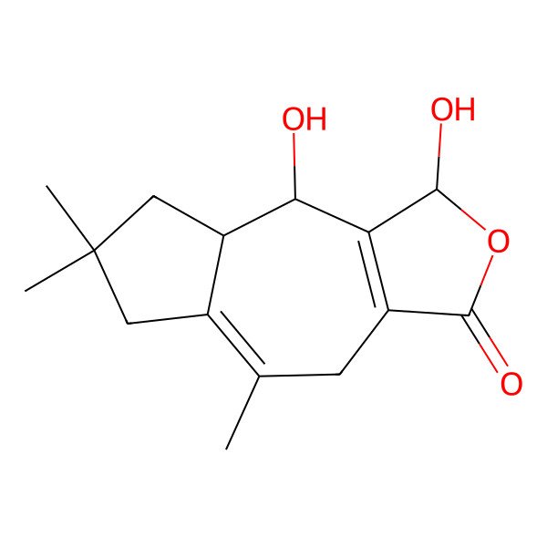 2D Structure of (1R,8aR,9R)-1,9-dihydroxy-5,7,7-trimethyl-1,4,6,8,8a,9-hexahydroazuleno[5,6-c]furan-3-one