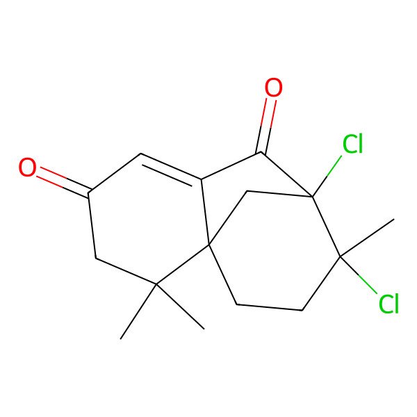 2D Structure of (1R,8R,9R)-8,9-dichloro-2,2,9-trimethyltricyclo[6.3.1.01,6]dodec-5-ene-4,7-dione