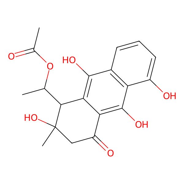 2D Structure of [(1S)-1-[(1R,2R)-2,5,9,10-tetrahydroxy-2-methyl-4-oxo-1,3-dihydroanthracen-1-yl]ethyl] acetate