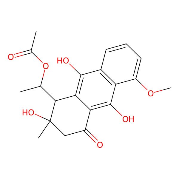 2D Structure of [(1S)-1-[(1R,2R)-2,9,10-trihydroxy-5-methoxy-2-methyl-4-oxo-1,3-dihydroanthracen-1-yl]ethyl] acetate