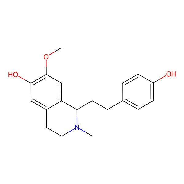 2D Structure of (1S)-1-[2-(4-hydroxyphenyl)ethyl]-7-methoxy-2-methyl-3,4-dihydro-1H-isoquinolin-6-ol
