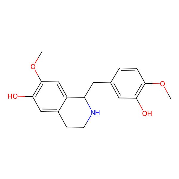2D Structure of (1S)-1-[(3-hydroxy-4-methoxyphenyl)methyl]-7-methoxy-1,2,3,4-tetrahydroisoquinolin-6-ol