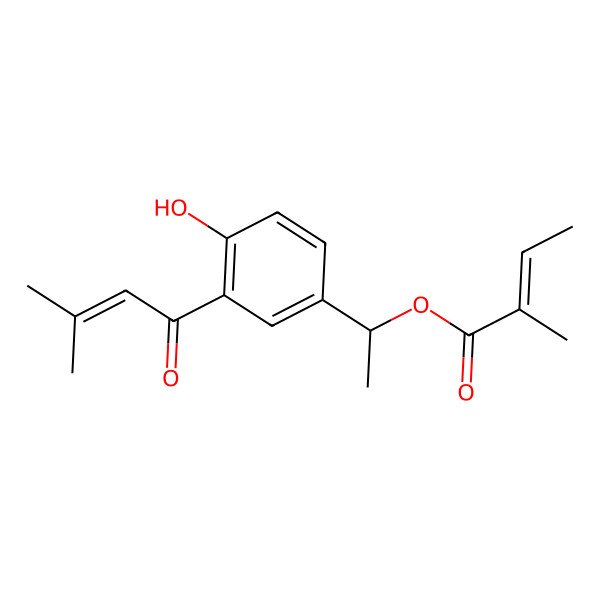 2D Structure of [(1S)-1-[4-hydroxy-3-(3-methylbut-2-enoyl)phenyl]ethyl] (Z)-2-methylbut-2-enoate