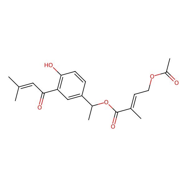 2D Structure of [(1S)-1-[4-hydroxy-3-(3-methylbut-2-enoyl)phenyl]ethyl] (Z)-4-acetyloxy-2-methylbut-2-enoate