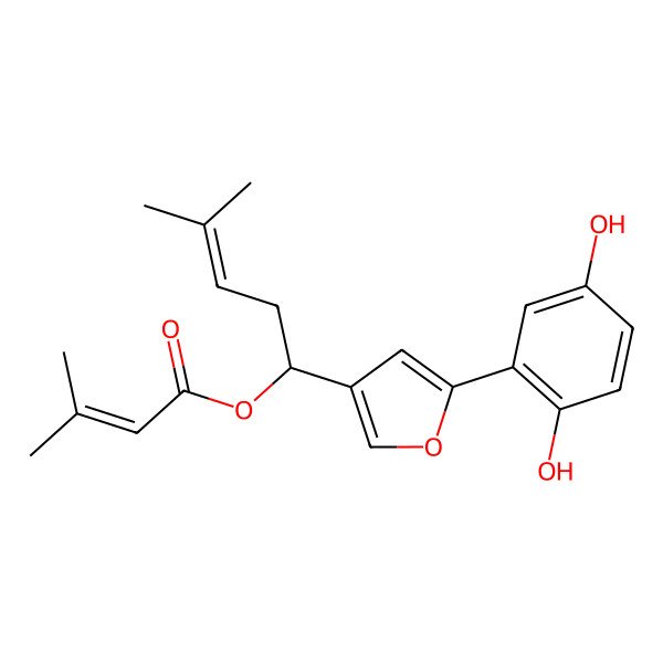 2D Structure of [(1S)-1-[5-(2,5-dihydroxyphenyl)furan-3-yl]-4-methylpent-3-enyl] 3-methylbut-2-enoate