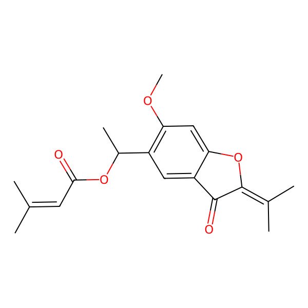 2D Structure of [(1S)-1-(6-methoxy-3-oxo-2-propan-2-ylidene-1-benzofuran-5-yl)ethyl] 3-methylbut-2-enoate