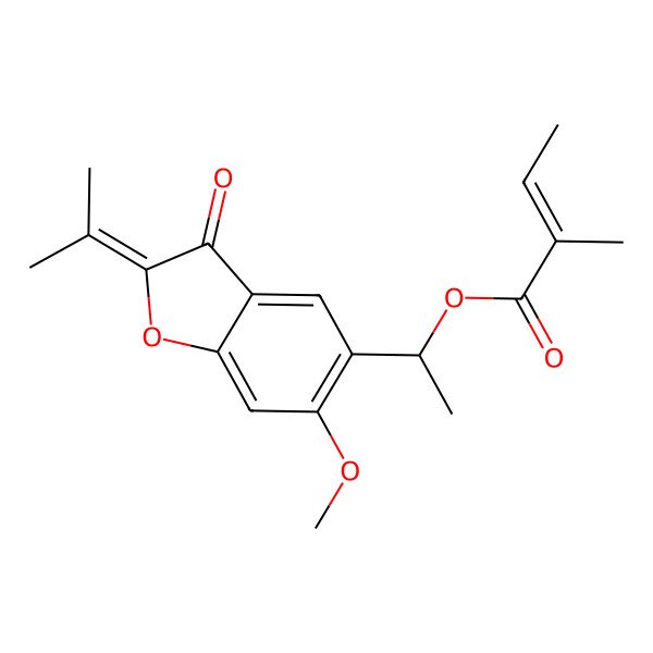 2D Structure of [(1S)-1-(6-methoxy-3-oxo-2-propan-2-ylidene-1-benzofuran-5-yl)ethyl] (Z)-2-methylbut-2-enoate