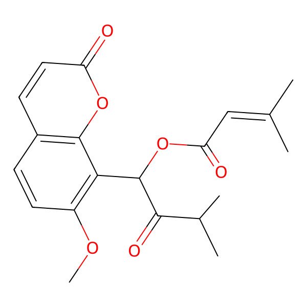 2D Structure of [(1S)-1-(7-methoxy-2-oxochromen-8-yl)-3-methyl-2-oxobutyl] 3-methylbut-2-enoate