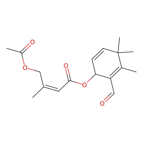 2D Structure of [(1S)-2-formyl-3,4,4-trimethylcyclohexa-2,5-dien-1-yl] 4-acetyloxy-3-methylbut-2-enoate