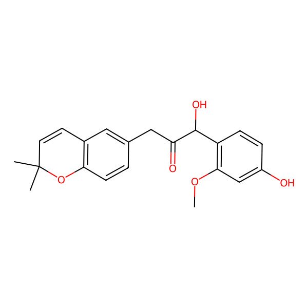 2D Structure of (1S)-3-(2,2-dimethylchromen-6-yl)-1-hydroxy-1-(4-hydroxy-2-methoxyphenyl)propan-2-one