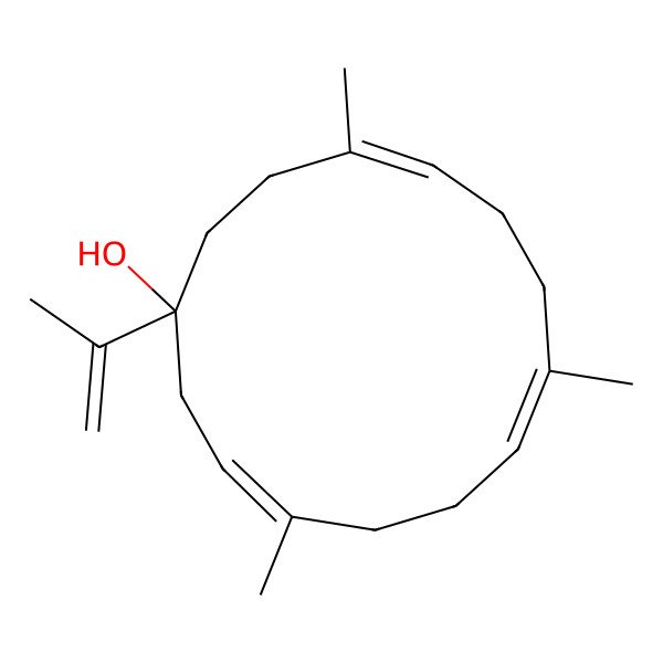 2D Structure of (1S)-4,8,12-trimethyl-1-prop-1-en-2-ylcyclotetradeca-3,7,11-trien-1-ol
