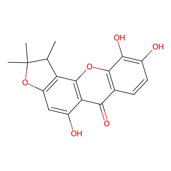 2D Structure of (1S)-5,9,10-trihydroxy-1,2,2-trimethyl-1H-furo[2,3-c]xanthen-6-one