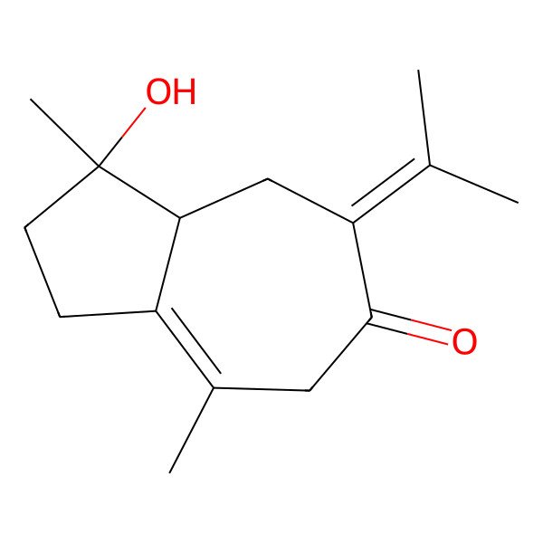 2D Structure of (1S)-7-Isopropylidene-1,2,3,5,6,7,8,8abeta-octahydro-1beta-hydroxy-1,4-dimethylazulen-6-one 2D Structure of (1S)-7-Isopropylidene-1,2,3,5,6,7,8,8abeta-octahydro-1beta-hydroxy-1,4-dimethylazulen-6-one
