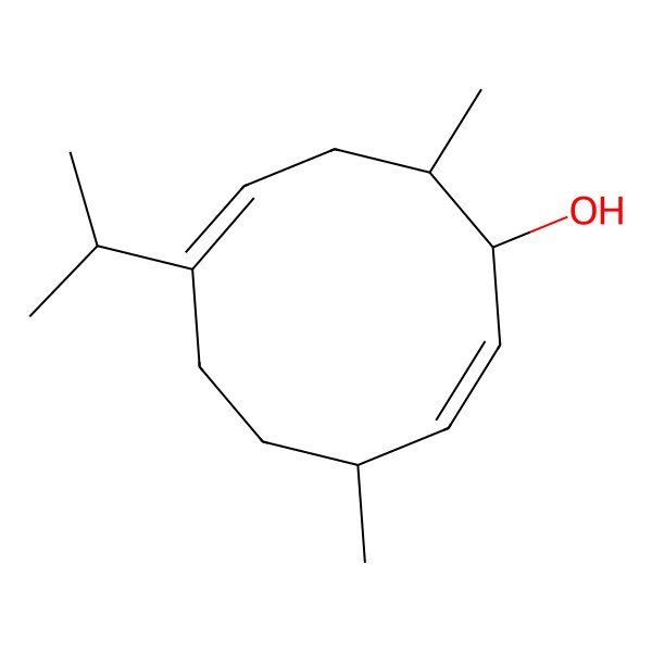 2D Structure of (1S,2E,4R,7Z,10S)-4,10-dimethyl-7-propan-2-ylcyclodeca-2,7-dien-1-ol