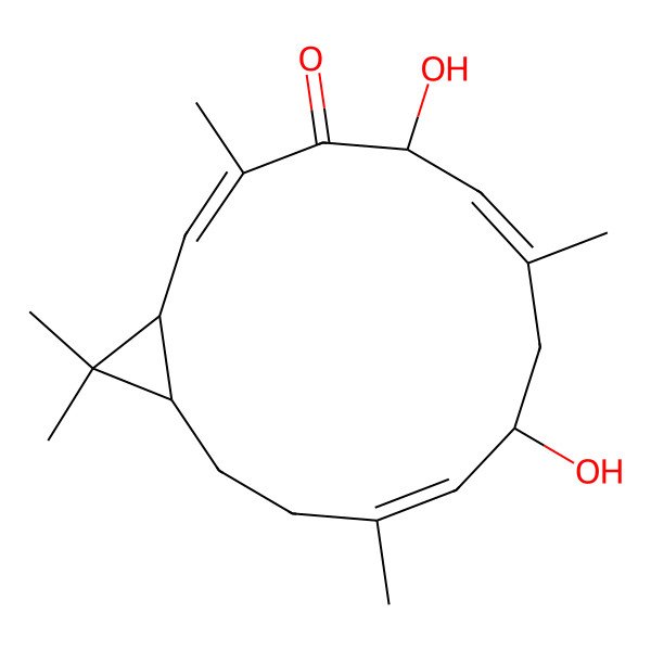 2D Structure of (1S,2E,5S,9R,14R)-5,9-dihydroxy-3,7,11,15,15-pentamethylbicyclo[12.1.0]pentadeca-2,6,10-trien-4-one
