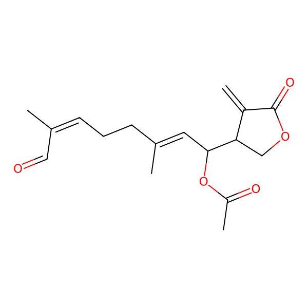 2D Structure of [(1S,2E,6E)-3,7-dimethyl-1-[(3R)-4-methylidene-5-oxooxolan-3-yl]-8-oxoocta-2,6-dienyl] acetate