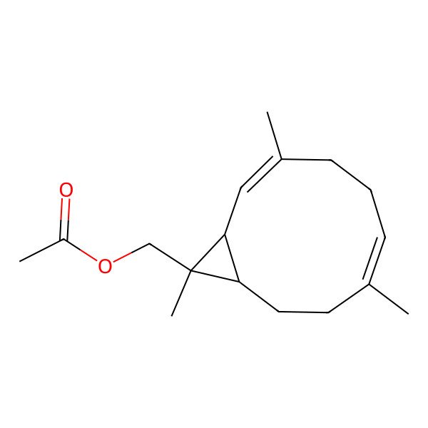 2D Structure of [(1S,2E,6Z,10S,11R)-3,7,11-trimethyl-11-bicyclo[8.1.0]undeca-2,6-dienyl]methyl acetate