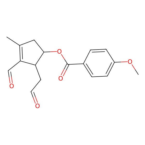 2D Structure of [(1S,2R)-3-formyl-4-methyl-2-(2-oxoethyl)cyclopent-3-en-1-yl] 4-methoxybenzoate
