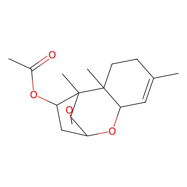 2D Structure of [(1S,2R,11R)-1,2,5-trimethylspiro[8-oxatricyclo[7.2.1.02,7]dodec-5-ene-12,2'-oxirane]-11-yl] acetate