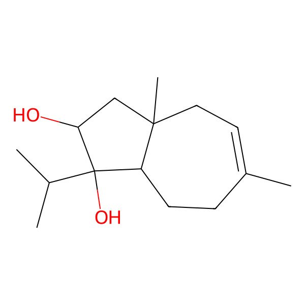 2D Structure of (1S,2R,3aR)-3a,6-dimethyl-1-propan-2-yl-2,3,4,7,8,8a-hexahydroazulene-1,2-diol
