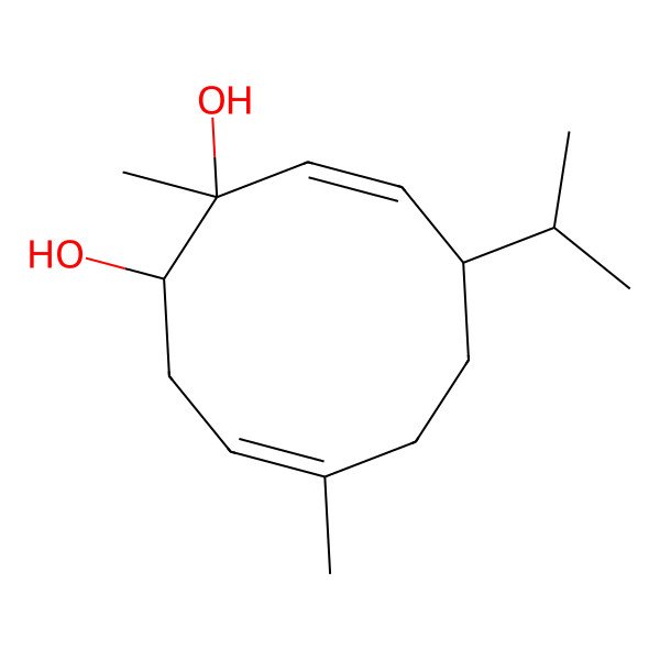 2D Structure of (1S,2R,3E,5S,8E)-2,8-dimethyl-5-propan-2-ylcyclodeca-3,8-diene-1,2-diol
