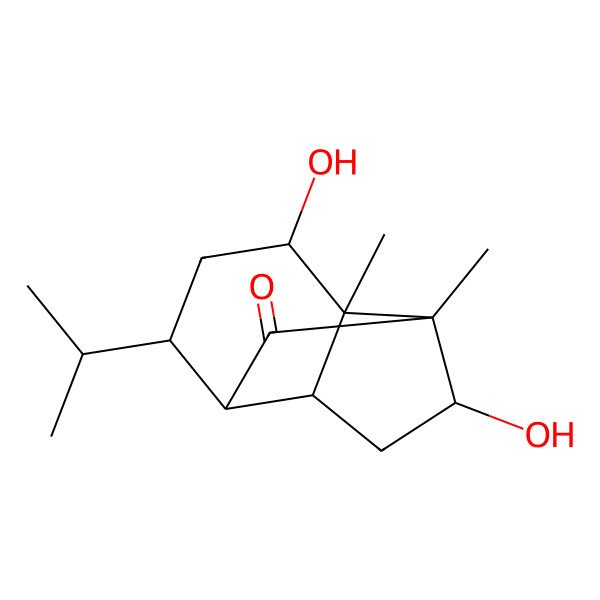 2D Structure of (1S,2R,3R,5S,6S,8R,9S)-3,9-dihydroxy-2,8-dimethyl-5-propan-2-yltricyclo[4.4.0.02,8]decan-7-one