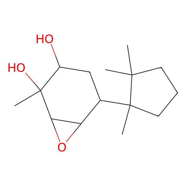 2D Structure of (1S,2R,3S,5R,6S)-2-methyl-5-[(1S)-1,2,2-trimethylcyclopentyl]-7-oxabicyclo[4.1.0]heptane-2,3-diol
