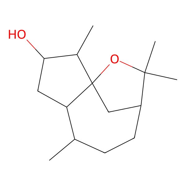 2D Structure of (1S,2R,3S,5R,6S,9S)-2,6,10,10-tetramethyl-11-oxatricyclo[7.2.1.01,5]dodecan-3-ol