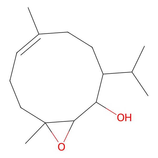 2D Structure of (1S,2R,3S,6E,10S)-6,10-dimethyl-3-propan-2-yl-11-oxabicyclo[8.1.0]undec-6-en-2-ol