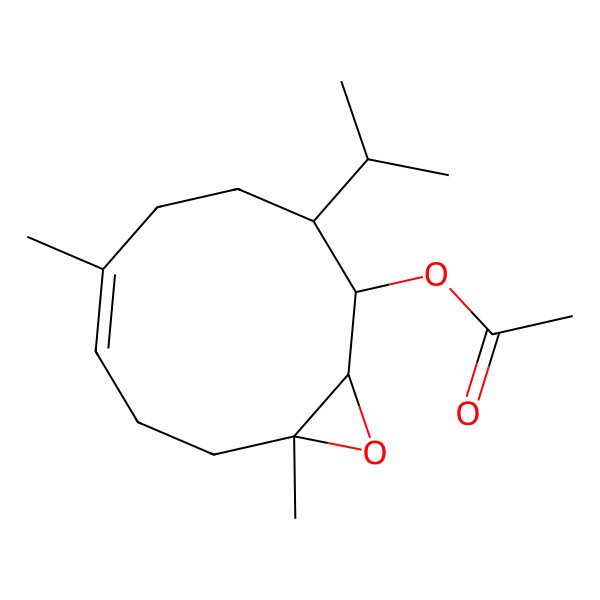 2D Structure of [(1S,2R,3S,6Z,10S)-6,10-dimethyl-3-propan-2-yl-11-oxabicyclo[8.1.0]undec-6-en-2-yl] acetate