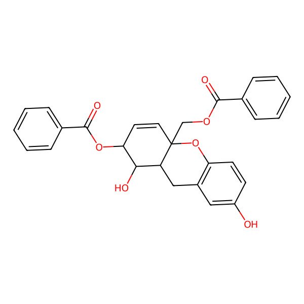 2D Structure of [(1S,2R,4aS,9aR)-2-benzoyloxy-1,7-dihydroxy-1,2,9,9a-tetrahydroxanthen-4a-yl]methyl benzoate