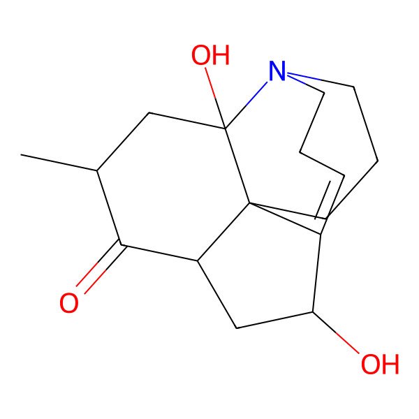 2D Structure of (1S,2R,4R,6S,8R)-2,8-dihydroxy-4-methyl-13-azatetracyclo[7.7.0.01,6.02,13]hexadec-9-en-5-one