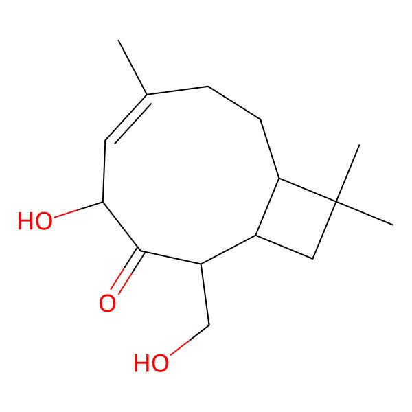 2D Structure of (1S,2R,4S,5Z,9S)-4-hydroxy-2-(hydroxymethyl)-6,10,10-trimethylbicyclo[7.2.0]undec-5-en-3-one