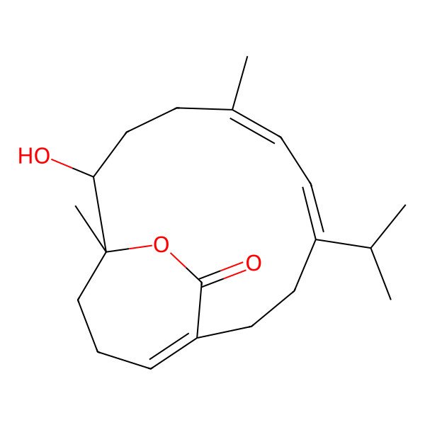 2D Structure of (1S,2R,5E,7E)-2-hydroxy-1,5-dimethyl-8-propan-2-yl-15-oxabicyclo[9.3.2]hexadeca-5,7,11-trien-16-one