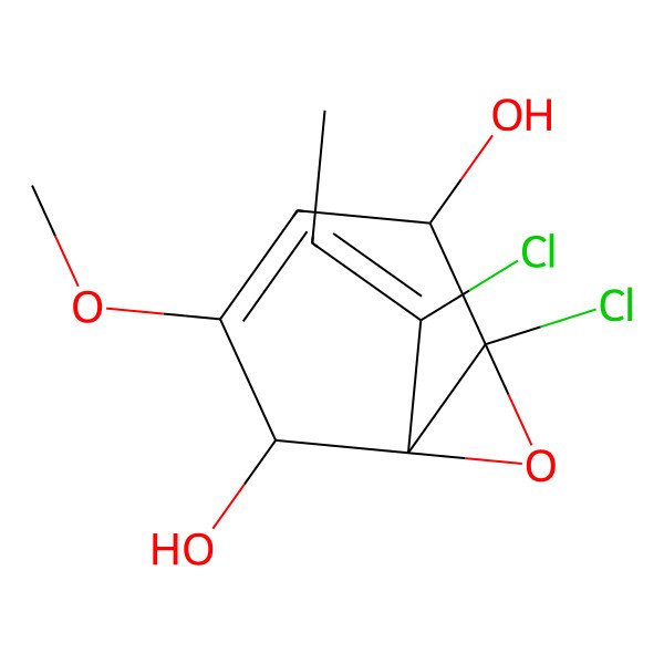2D Structure of (1S,2R,5R,6R)-6-chloro-1-[(Z)-1-chloroprop-1-enyl]-3-methoxy-7-oxabicyclo[4.1.0]hept-3-ene-2,5-diol