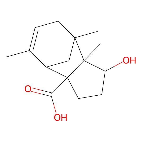 2D Structure of (1S,2R,5R,6R,7S)-5-hydroxy-6,7,10-trimethyltricyclo[5.3.1.02,6]undec-9-ene-2-carboxylic acid