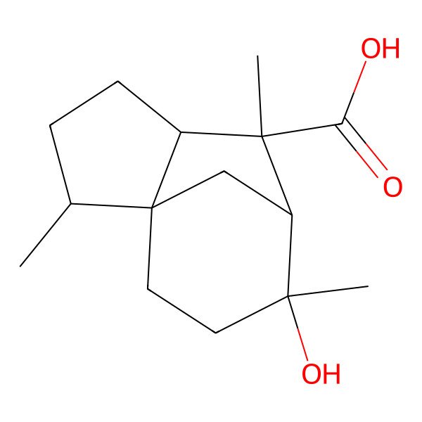 2D Structure of (1S,2R,5R,6S,7R,8R)-8-hydroxy-2,6,8-trimethyltricyclo[5.3.1.01,5]undecane-6-carboxylic acid